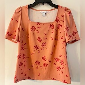 🆕 Liz Claiborne Floral Square Neck Puff Sleeve Top | XS